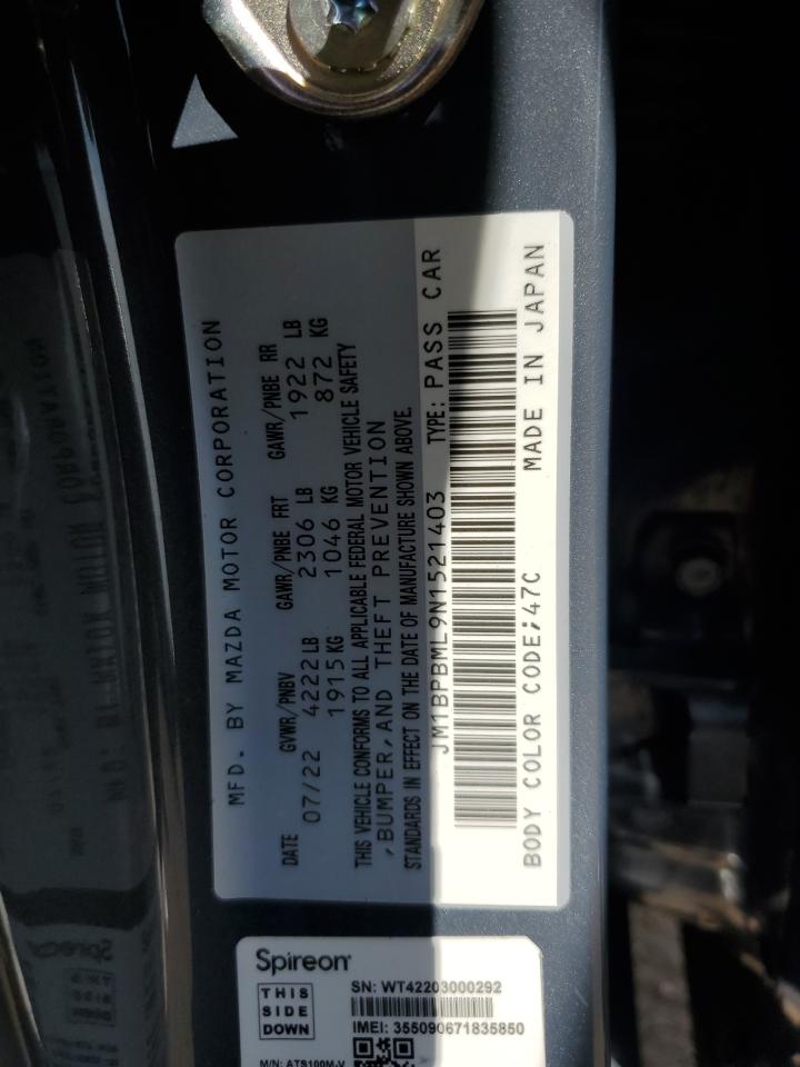 2022 Mazda 3 Premium VIN: JM1BPBML9N1521403 Lot: 65076385