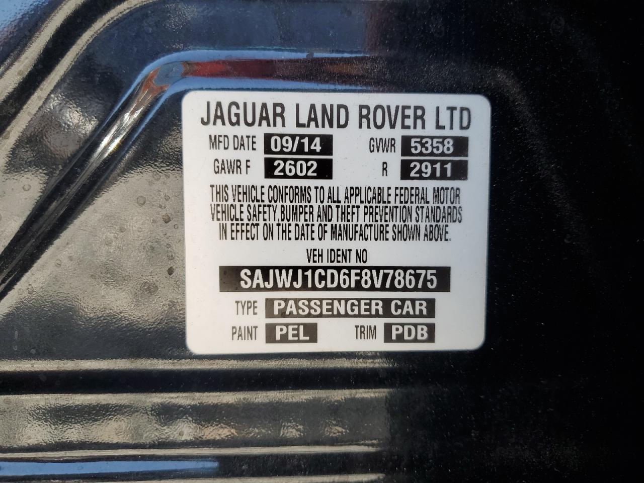 sajwj1cd6f8v78675 SAJWJ1CD6F8V78675 2015 Jaguar Xj