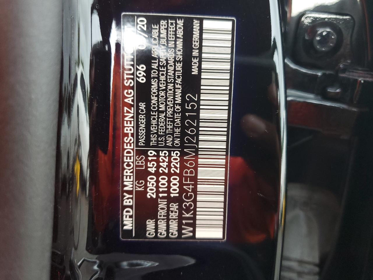 2021 Mercedes-Benz A 220 4Matic VIN: W1K3G4FB6MJ262152 Lot: 63677735