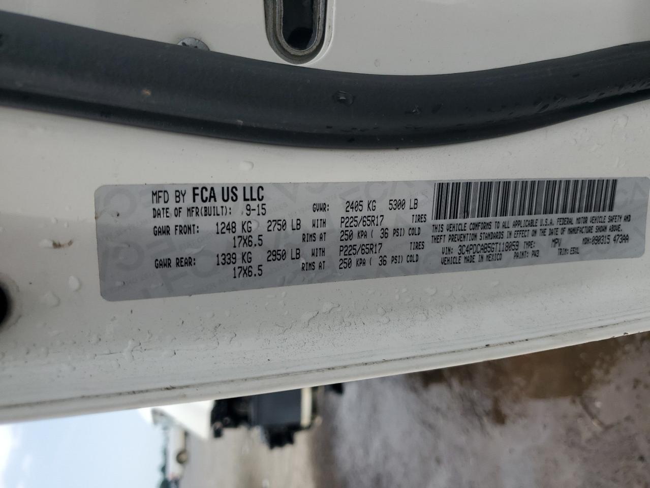 2016 Dodge Journey Se VIN: 3C4PDCAB5GT118059 Lot: 63050045