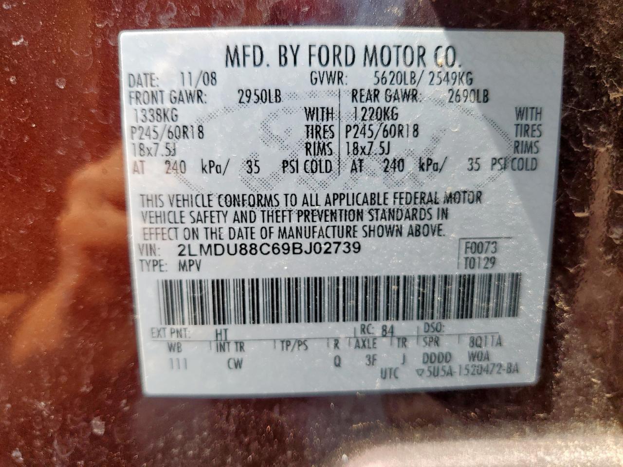 2lmdu88c69bj02739 2LMDU88C69BJ02739 2009 Lincoln Mkx