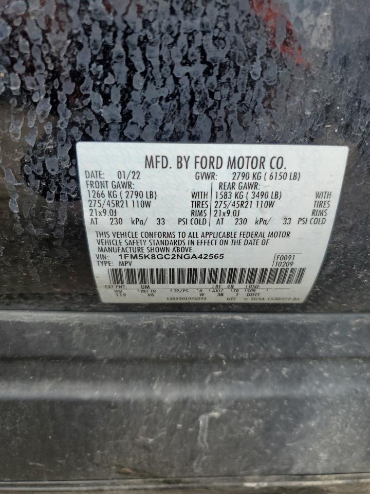 2022 Ford Explorer St VIN: 1FM5K8GC2NGA42565 Lot: 63648875