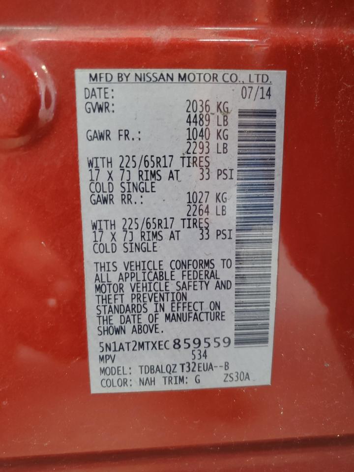 2014 Nissan Rogue S VIN: 5N1AT2MTXEC859559 Lot: 64662995