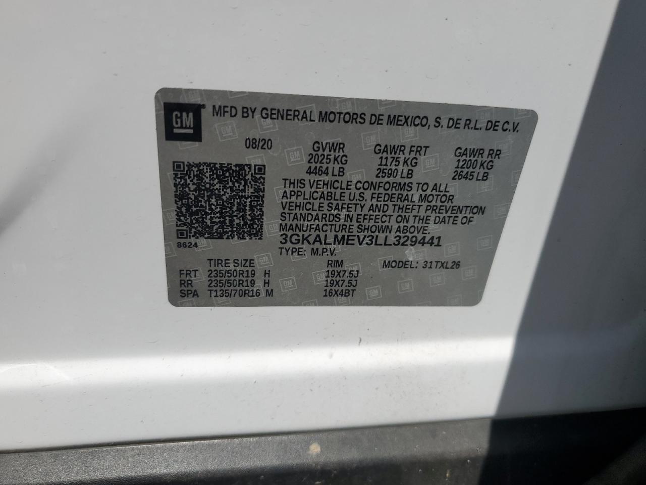 2020 GMC Terrain Sle VIN: 3GKALMEV3LL329441 Lot: 64770745