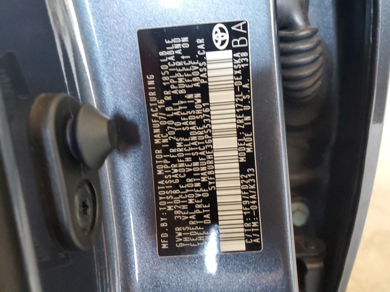 2016 Toyota Corolla L VIN: 5YFBURHE3GP553761 Lot: 63876335