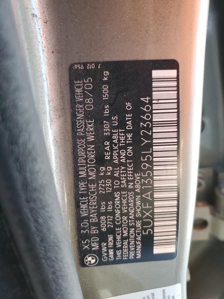 2005 BMW X5 3.0I VIN: 5UXFA13595LY23664 Lot: 65581835