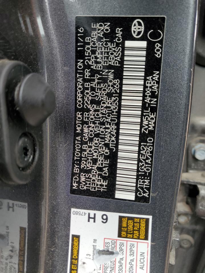 2017 Toyota Prius VIN: JTDKARFU1H3531268 Lot: 65141685