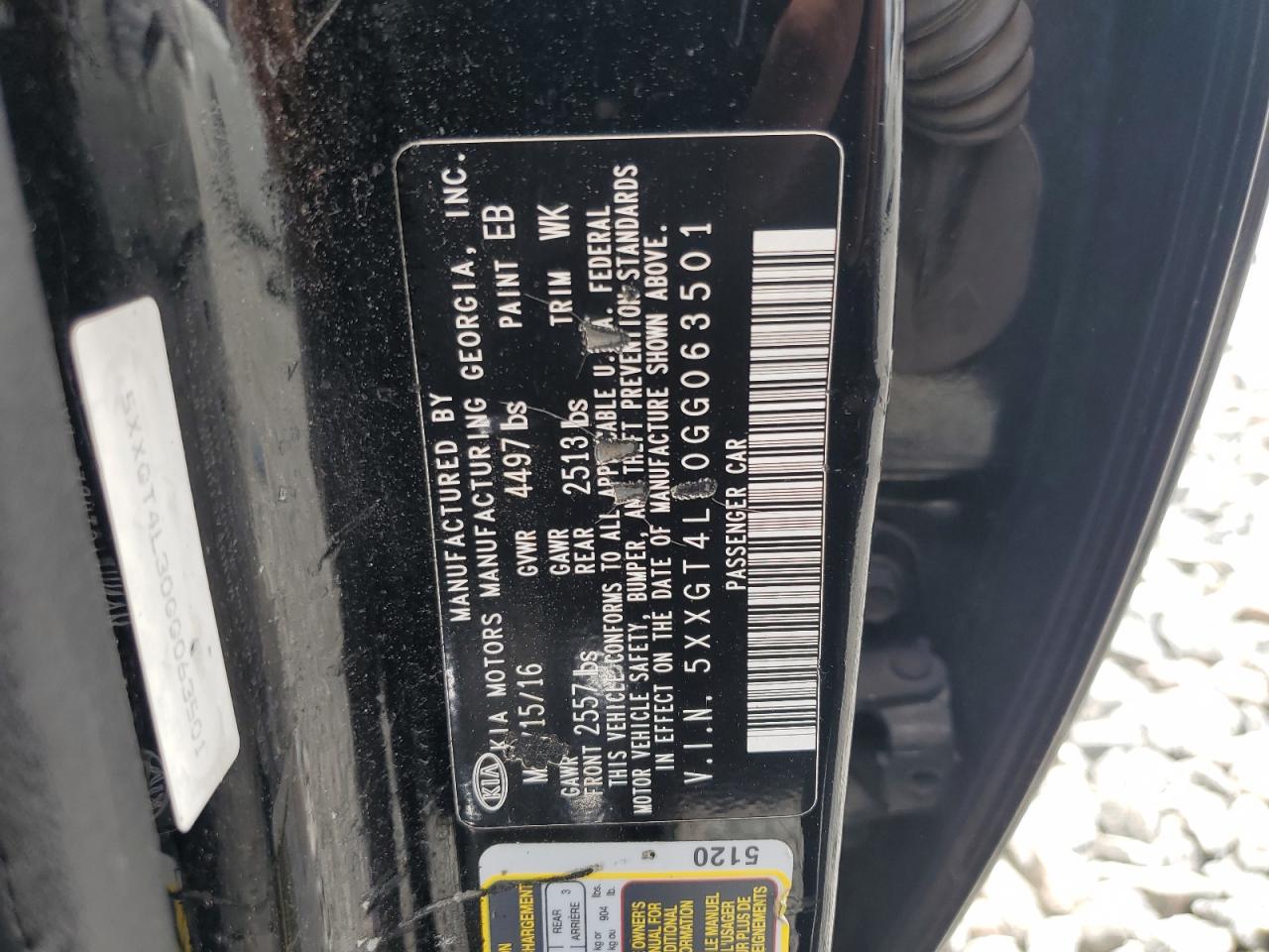 2016 Kia Optima Lx VIN: 5XXGT4L30GG063501 Lot: 64741915