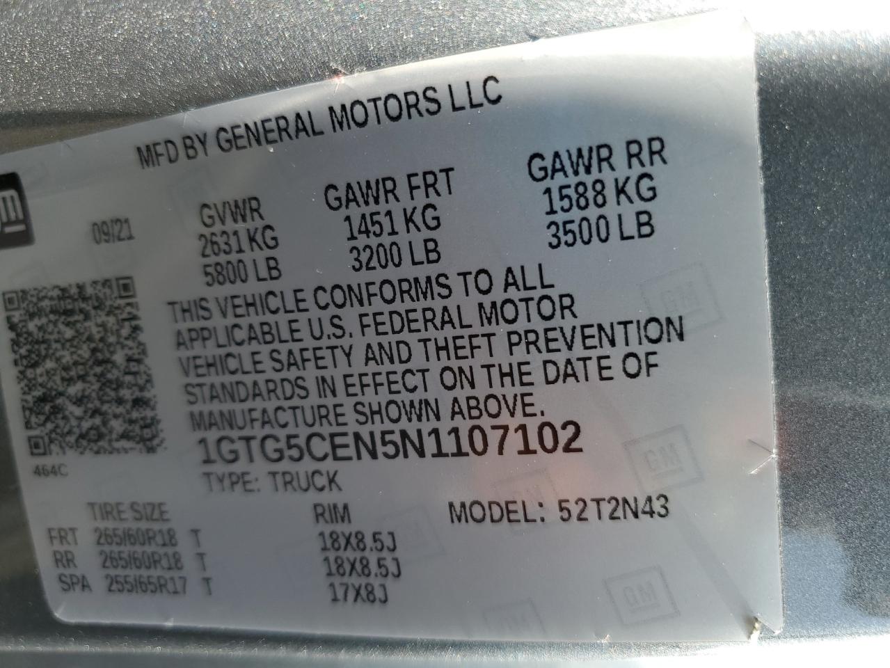 2022 GMC Canyon Elevation VIN: 1GTG5CEN5N1107102 Lot: 63626195
