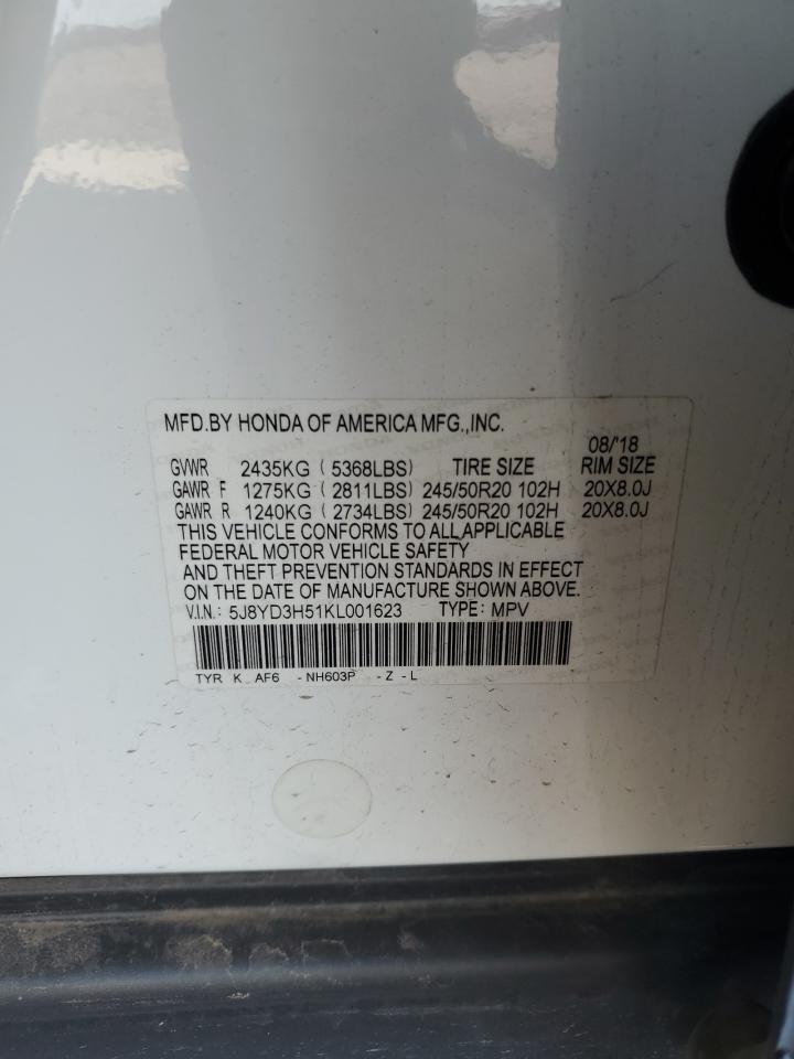 2019 Acura Mdx Technology VIN: 5J8YD3H51KL001623 Lot: 62700675