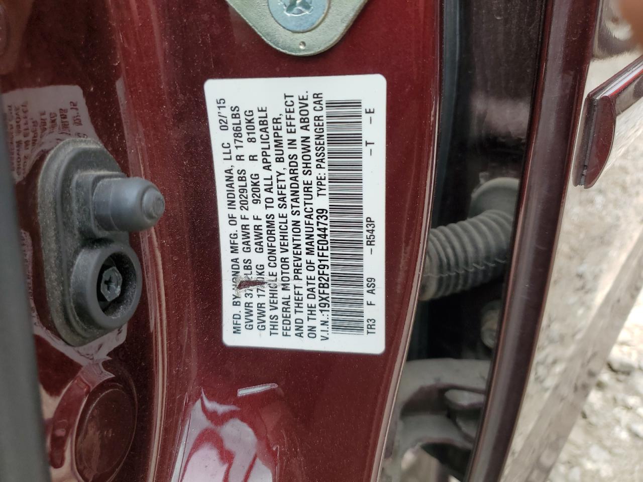 2015 Honda Civic Exl VIN: 19XFB2F91FE044739 Lot: 63881005