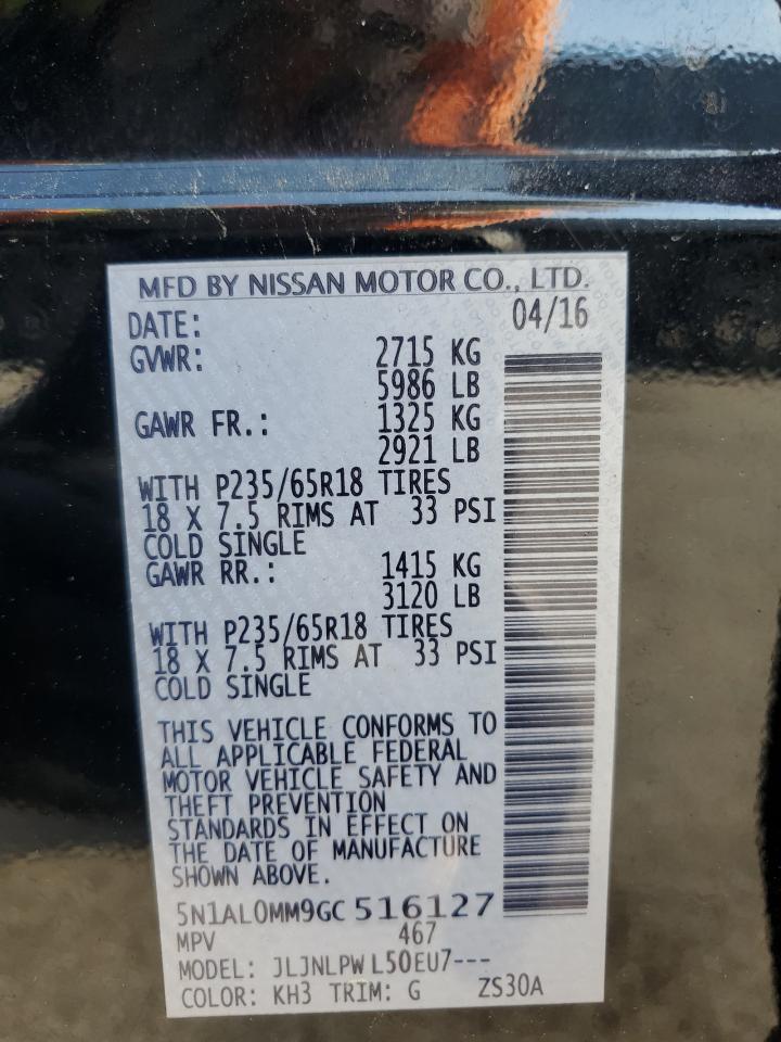 2016 Infiniti Qx60 VIN: 5N1AL0MM9GC516127 Lot: 65020105