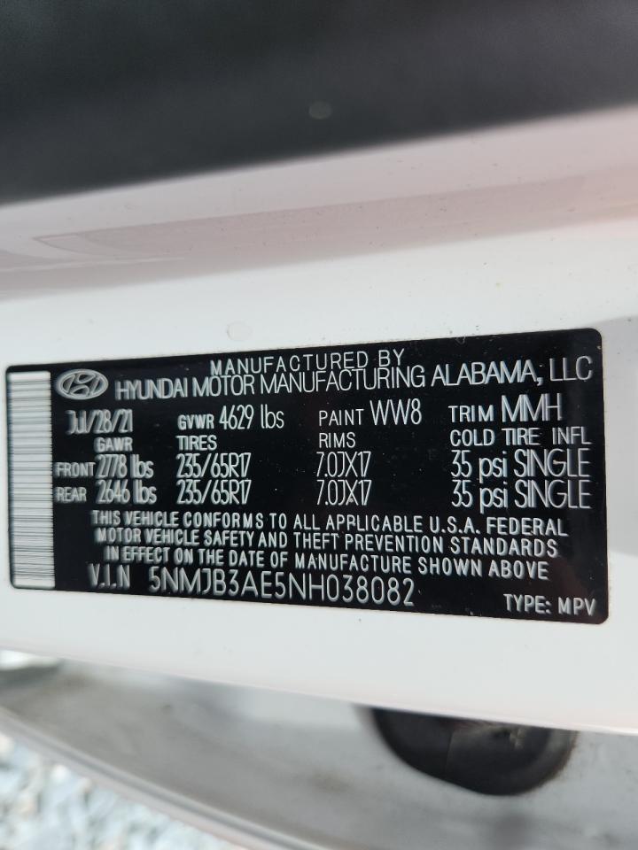 2022 Hyundai Tucson Sel VIN: 5NMJB3AE5NH038082 Lot: 63627225