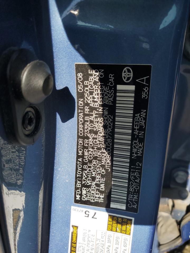 2008 Toyota Prius VIN: JTDKB20U287790292 Lot: 64042225