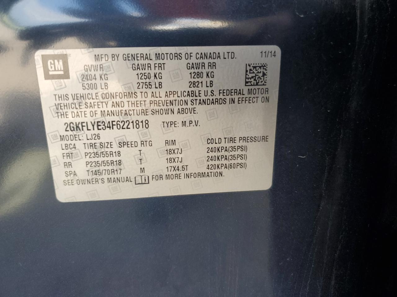 2015 GMC Terrain Slt VIN: 2GKFLYE34F6221818 Lot: 64816125