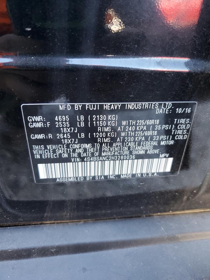 2017 Subaru Outback 2.5I Limited VIN: 4S4BSANC2H3280036 Lot: 62497245