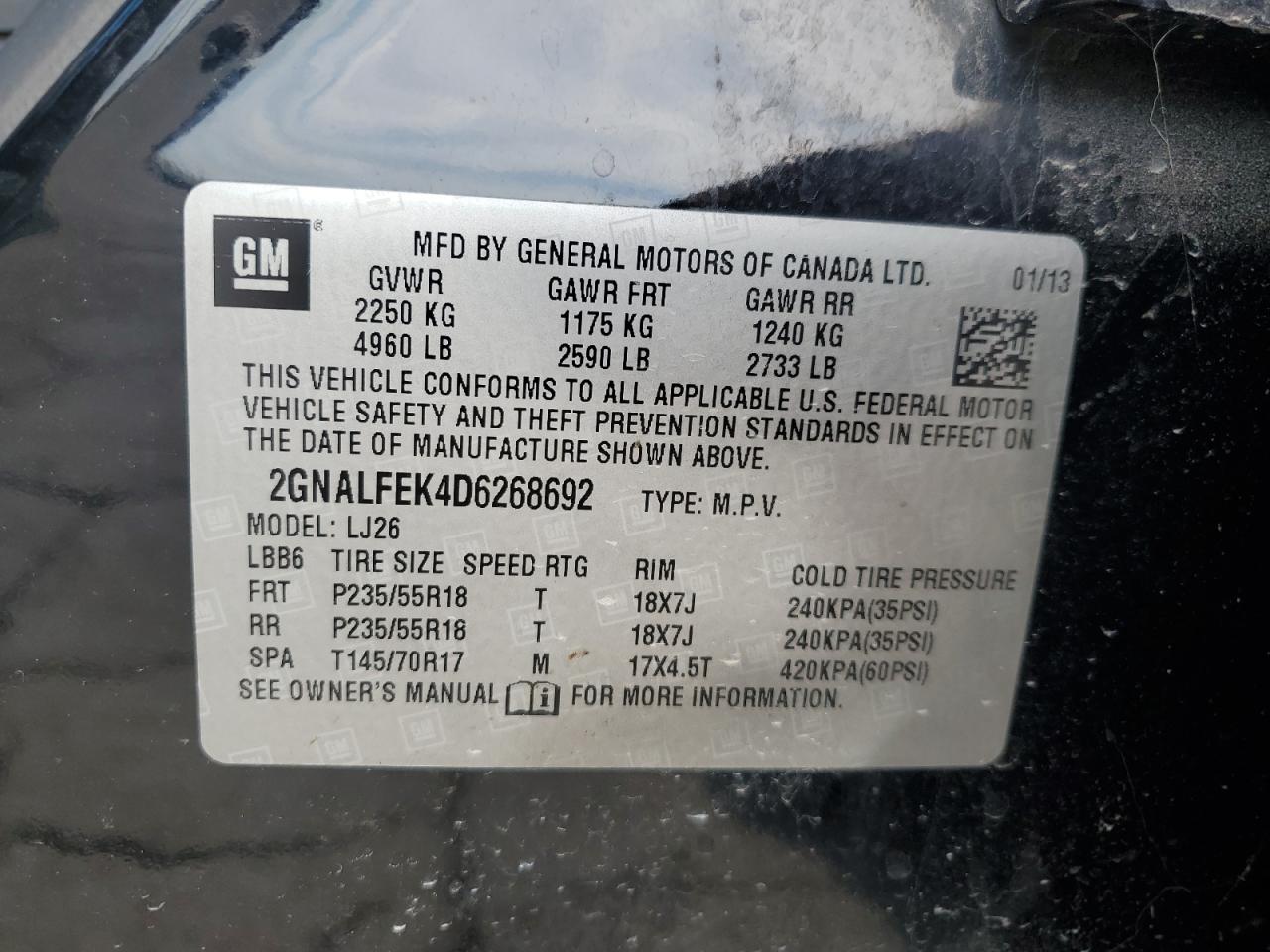 2GNALFEK4D6268692 2013 Chevrolet Equinox Ltz
