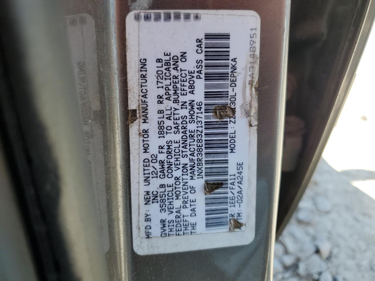 1NXBR38E83Z137146 2003 Toyota Corolla Ce