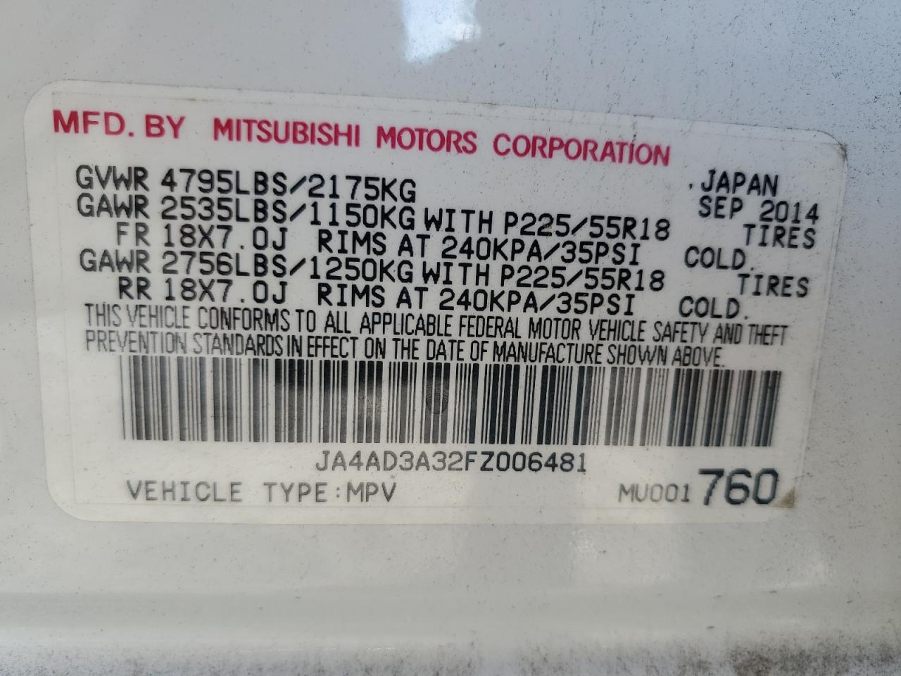 2015 Mitsubishi Outlander Se VIN: JA4AD3A32FZ006481 Lot: 63668255