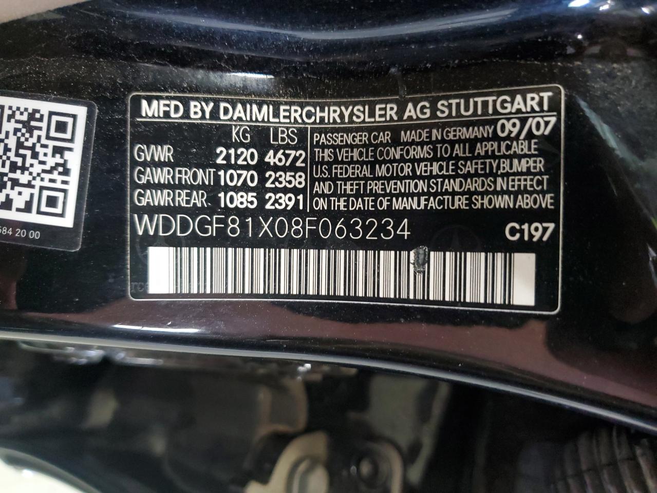 2008 Mercedes-Benz C 300 4Matic VIN: WDDGF81X08F063234 Lot: 64954335