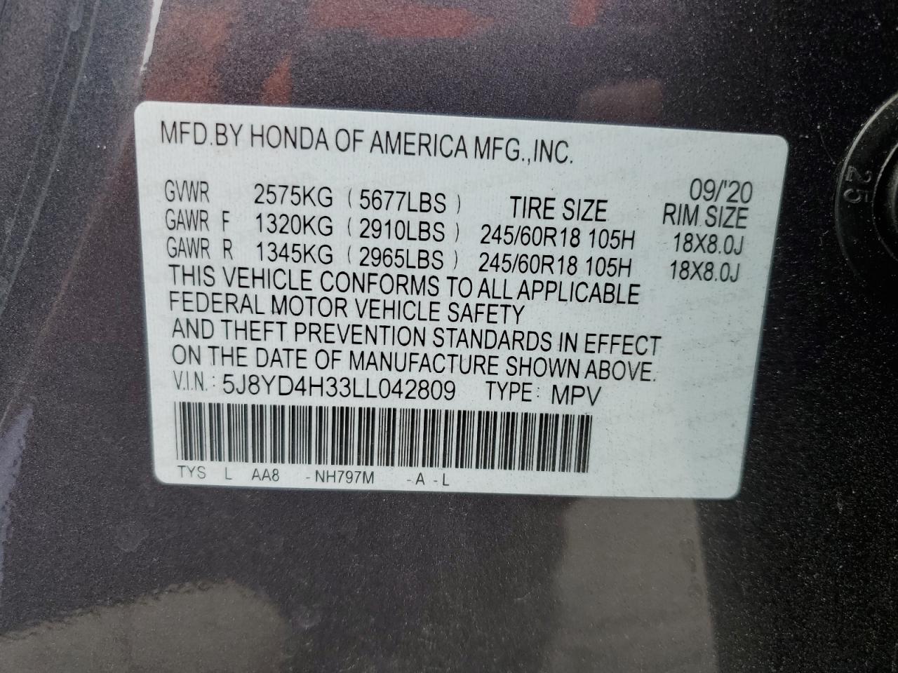 5j8yd4h33ll042809 5J8YD4H33LL042809 2020 Acura Mdx