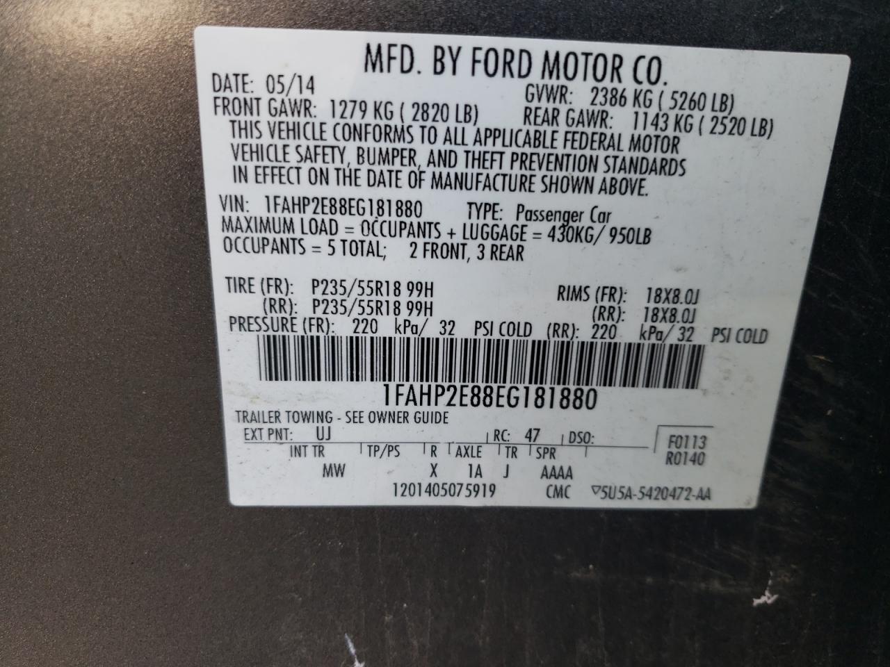 2014 Ford Taurus Sel VIN: 1FAHP2E88EG181880 Lot: 64418205
