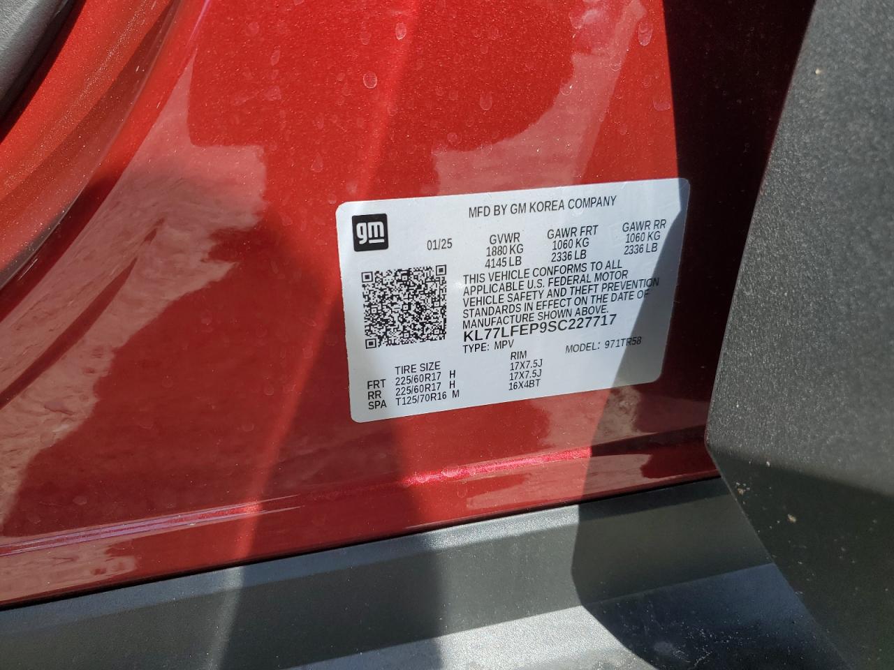 2025 Chevrolet Trax Ls VIN: KL77LFEP9SC227717 Lot: 64818695
