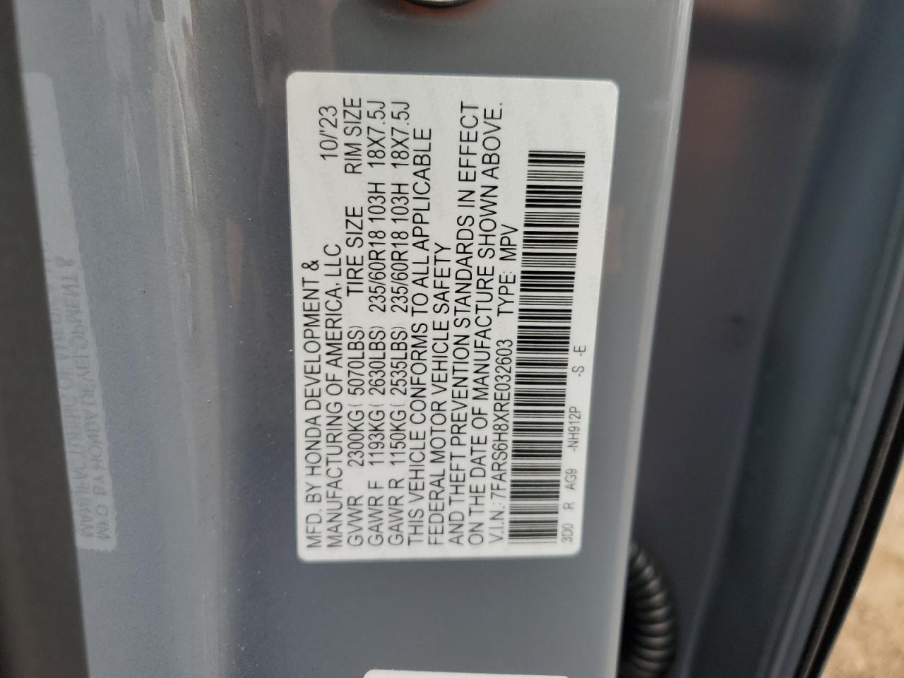2024 Honda Cr-V Sport-L VIN: 7FARS6H8XRE032603 Lot: 65052945
