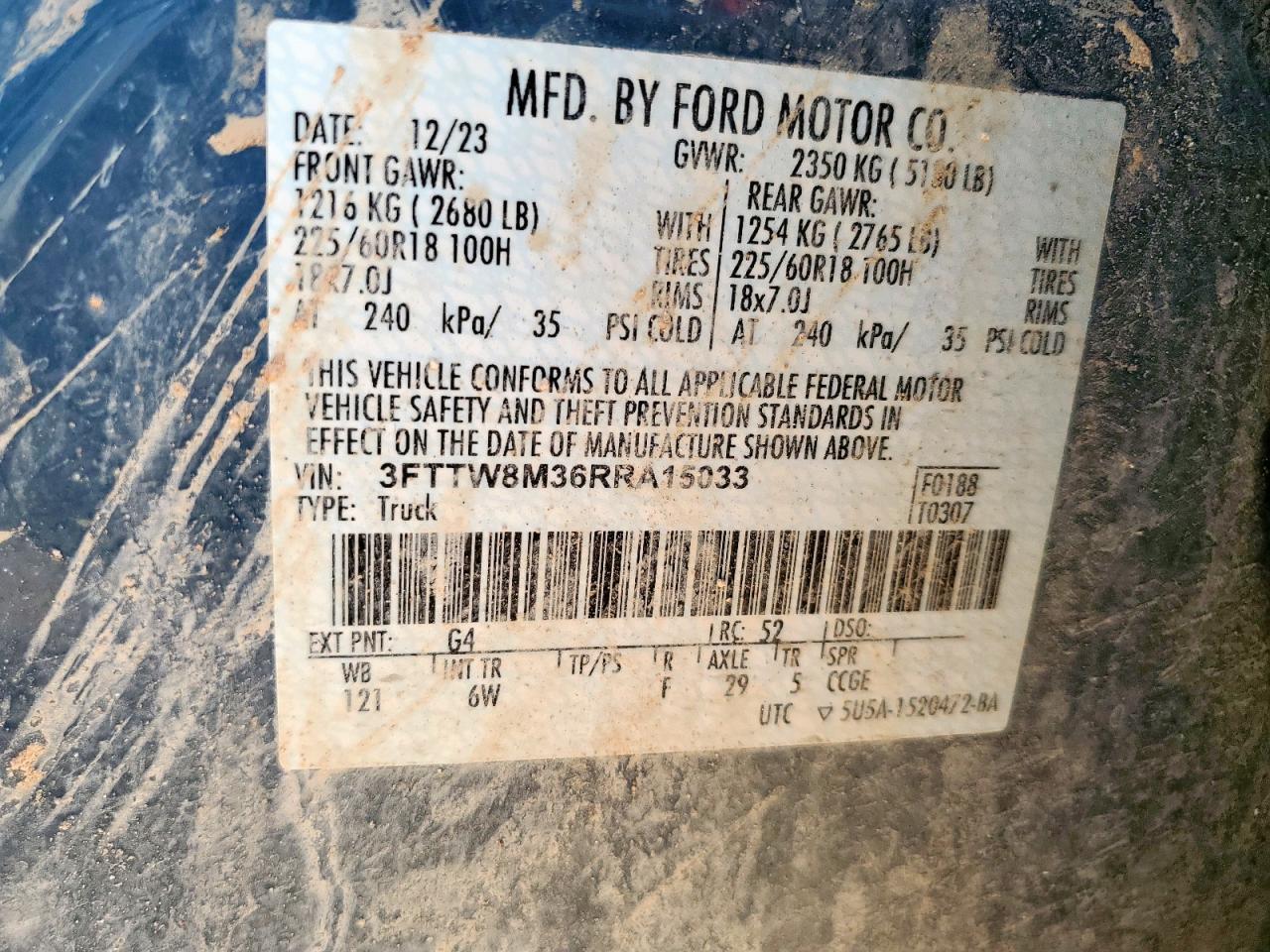 2024 Ford Maverick Lariat VIN: 3FTTW8M36RRA15033 Lot: 64521205