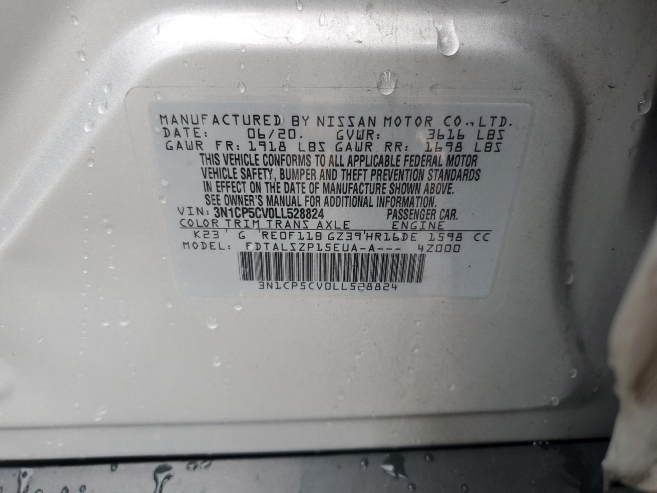 2020 Nissan Kicks Sv VIN: 3N1CP5CV0LL528824 Lot: 63142905