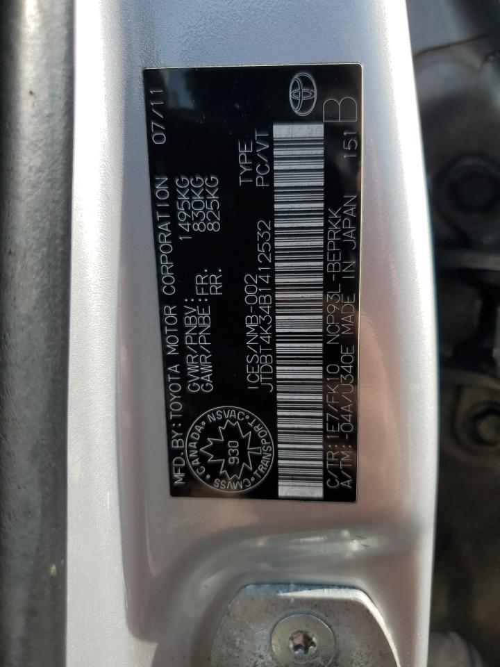 2011 Toyota Yaris VIN: JTDBT4K34B1412532 Lot: 64107225