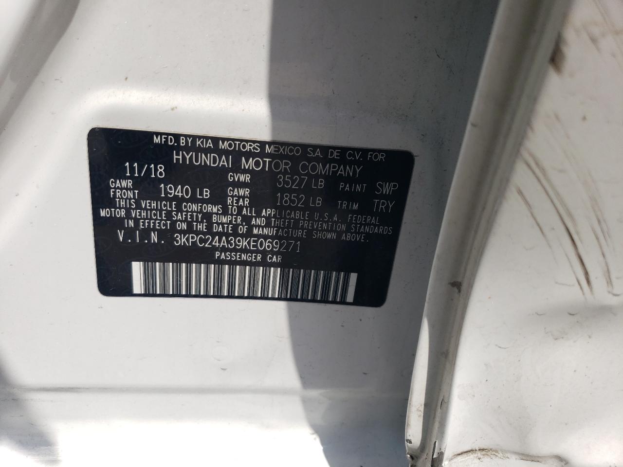 2019 Hyundai Accent Se VIN: 3KPC24A39KE069271 Lot: 63581535