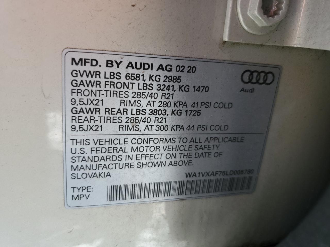 2020 Audi Q7 Prestige VIN: WA1VXAF75LD005780 Lot: 64458075