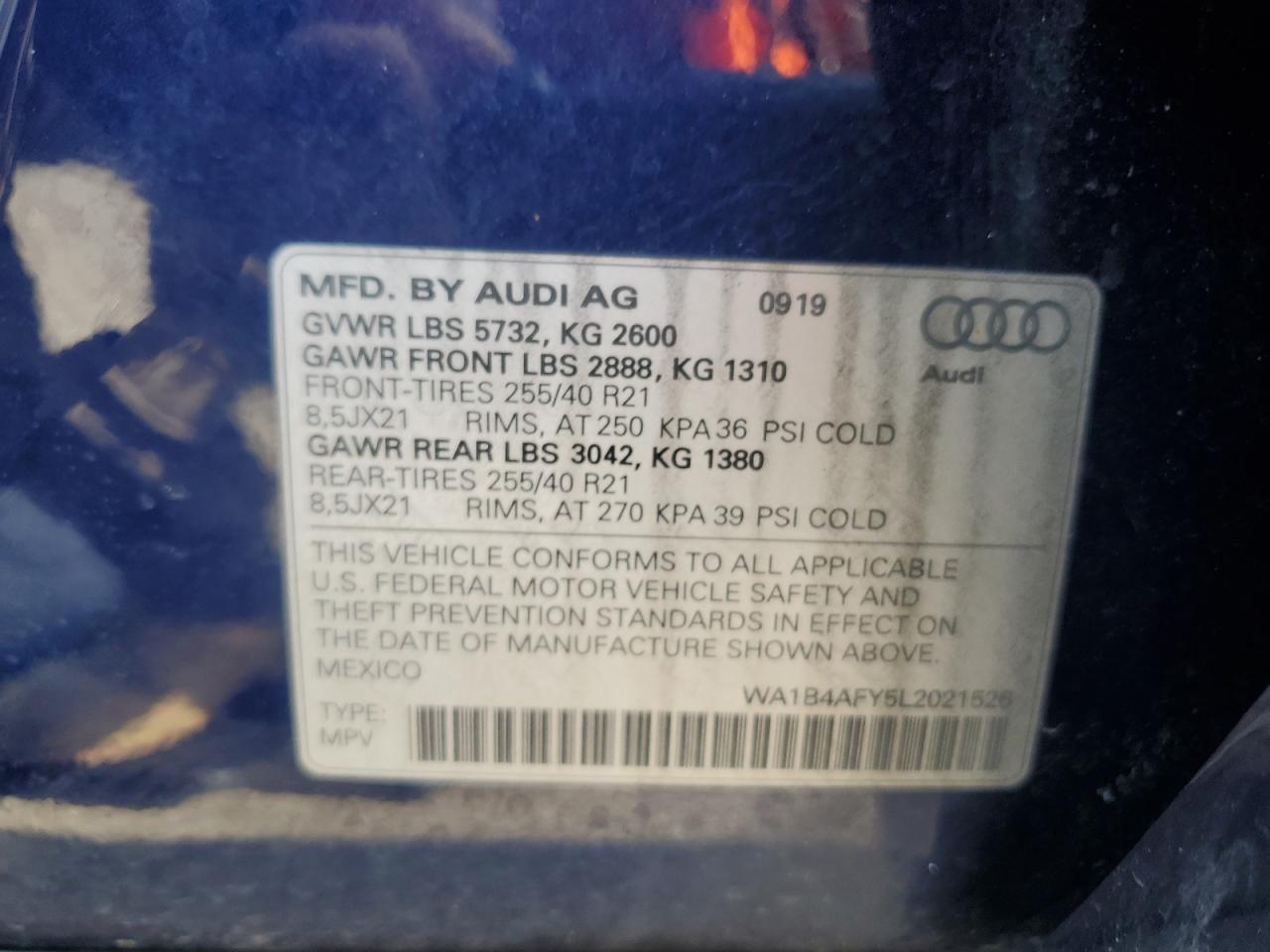 2020 Audi Sq5 Premium Plus VIN: WA1B4AFY5L2021526 Lot: 66533135