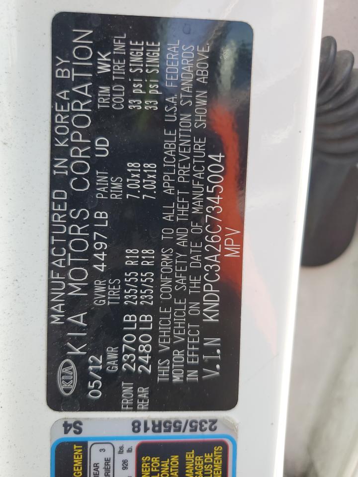 2012 Kia Sportage Ex VIN: KNDPC3A26C7345004 Lot: 64515135