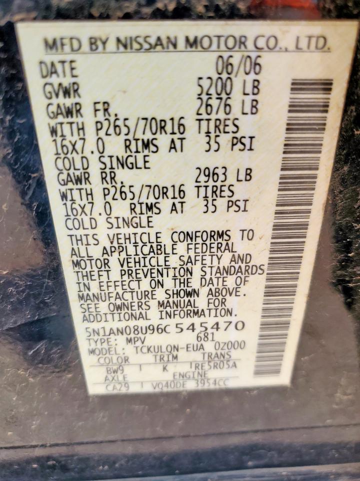 2006 Nissan Xterra Off Road VIN: 5N1AN08U96C545470 Lot: 64890335