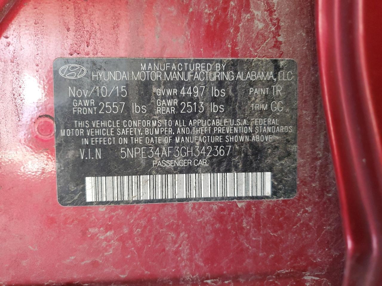 2016 Hyundai Sonata Sport VIN: 5NPE34AF3GH342367 Lot: 66337835