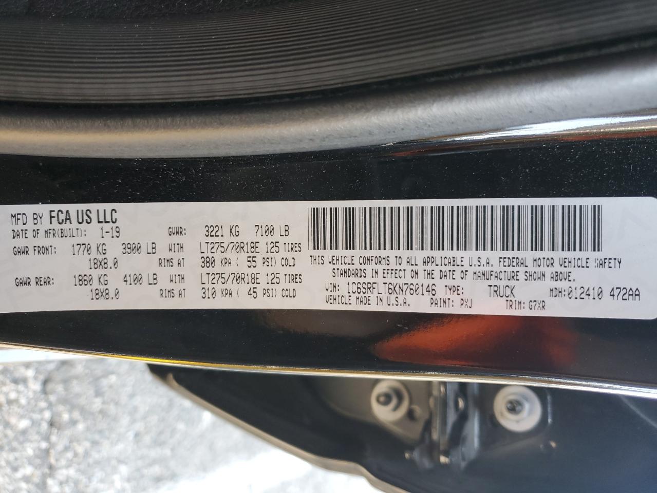 2019 Ram 1500 Rebel VIN: 1C6SRFLT6KN760146 Lot: 64845965