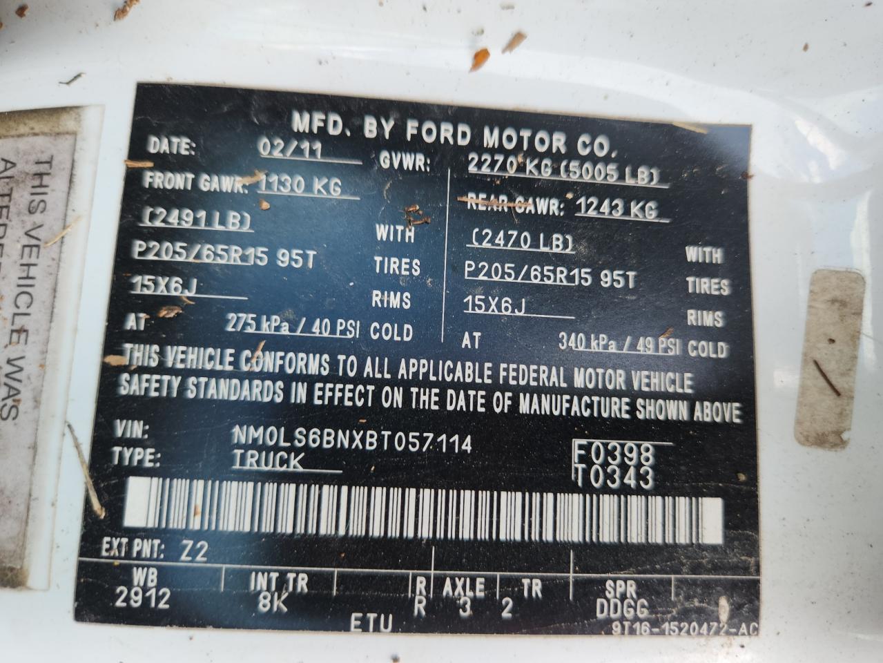 2011 Ford Transit Connect Xlt VIN: NM0LS6BNXBT057114 Lot: 65443525
