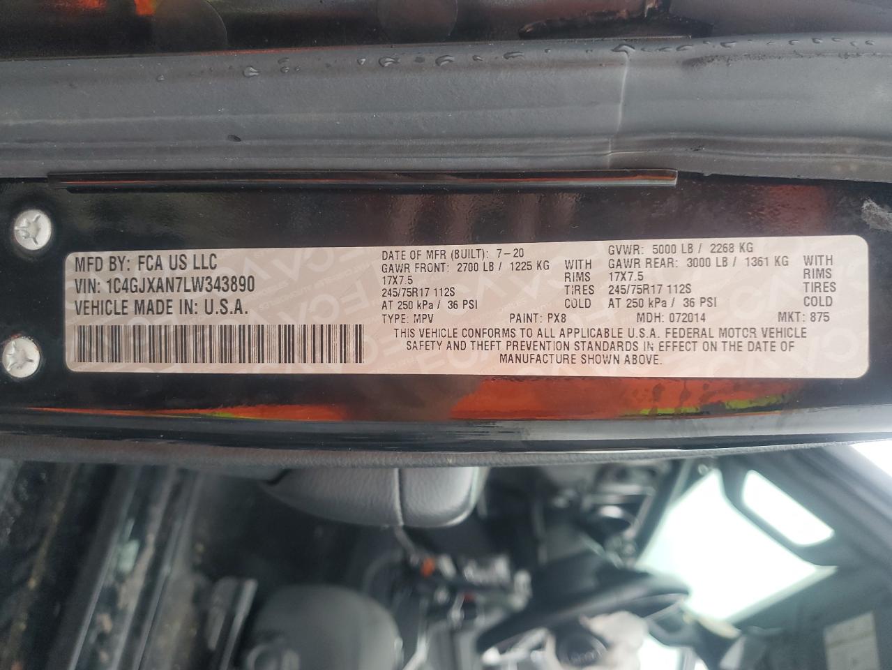 2020 Jeep Wrangler Sport VIN: 1C4GJXAN7LW343890 Lot: 63363335