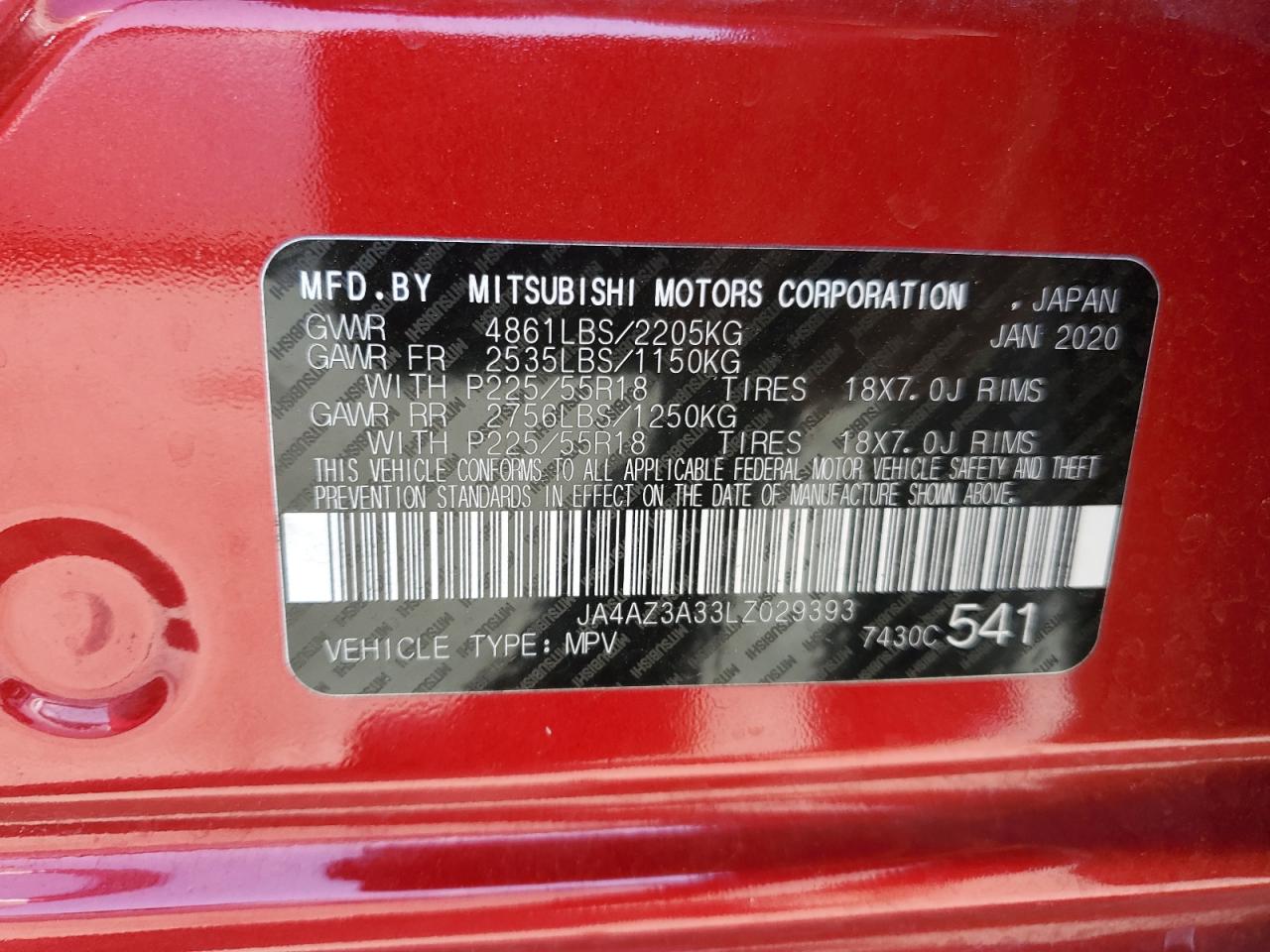 2020 Mitsubishi Outlander Se VIN: JA4AZ3A33LZ029393 Lot: 64656785