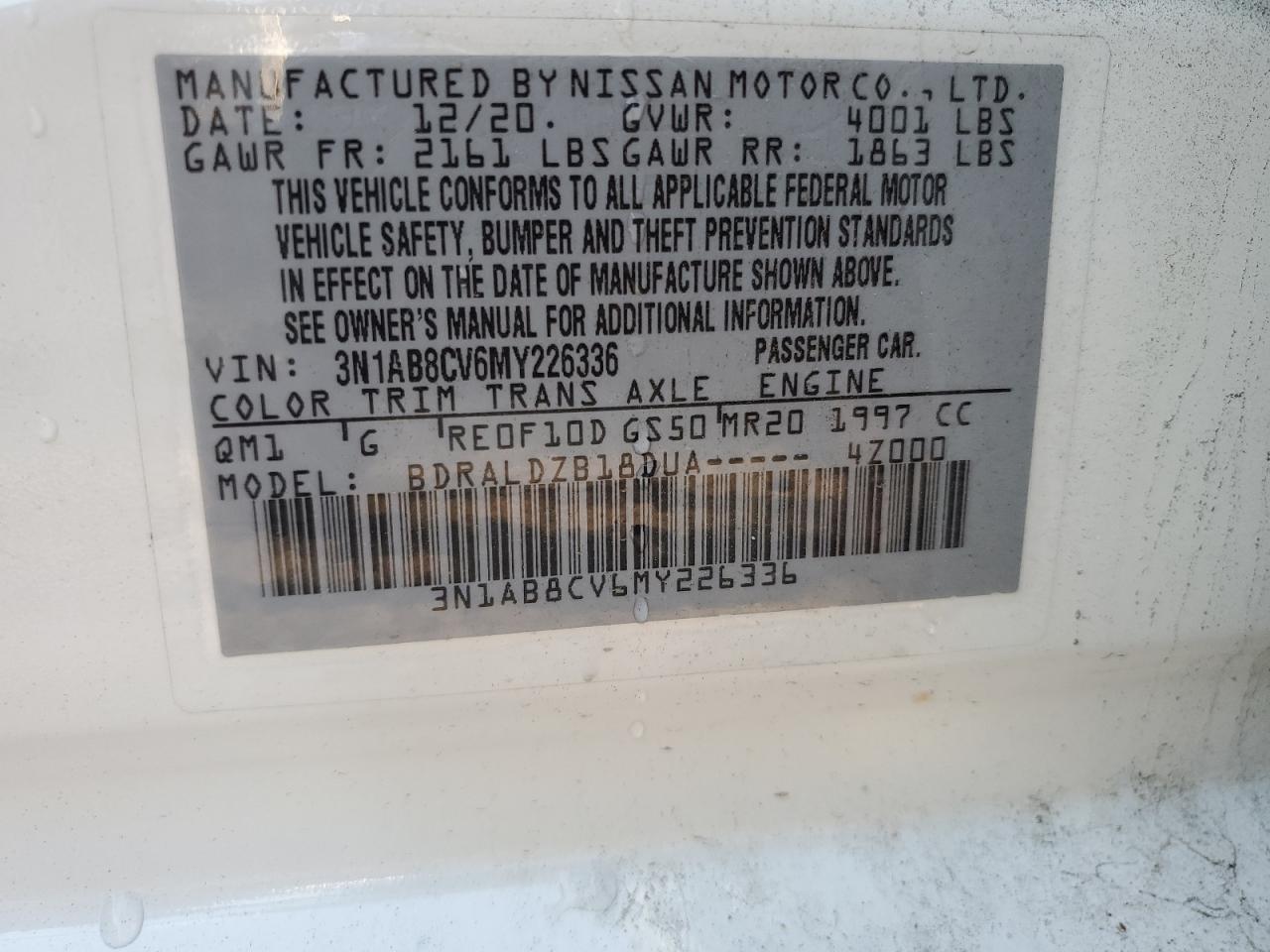 2021 Nissan Sentra Sv VIN: 3N1AB8CV6MY226336 Lot: 63915895
