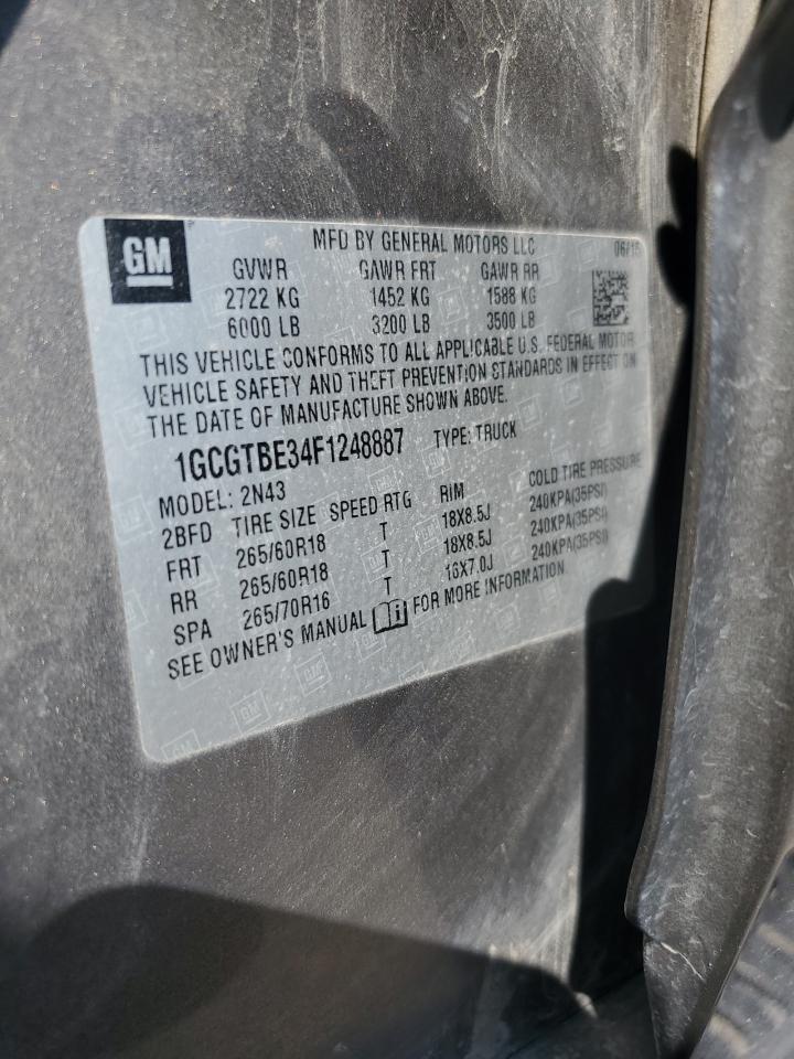 2015 Chevrolet Colorado Lt VIN: 1GCGTBE34F1248887 Lot: 66278725