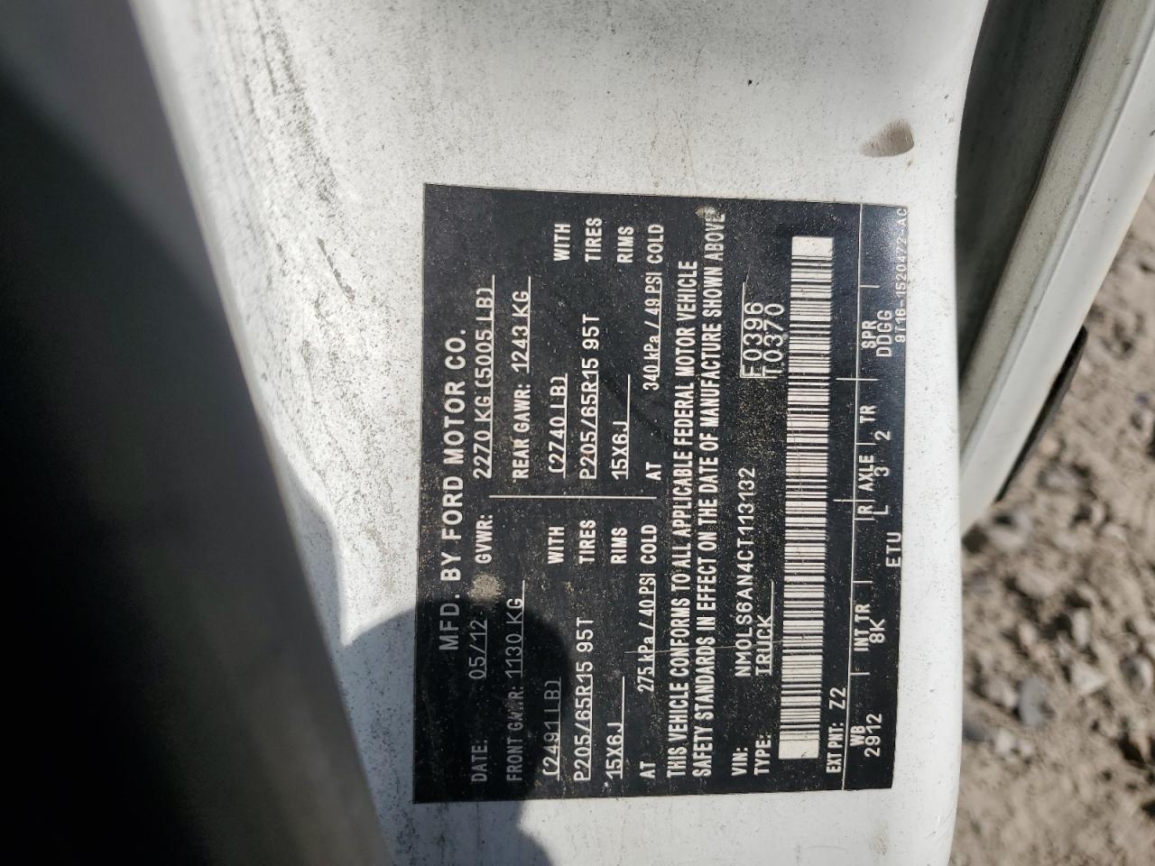 2012 Ford Transit Connect Xl VIN: NM0LS6AN4CT113132 Lot: 65556665