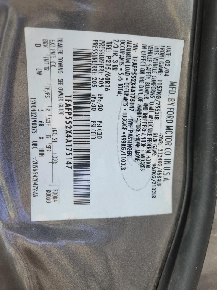 2004 Ford Taurus Ses VIN: 1FAFP552X4A175147 Lot: 63489305