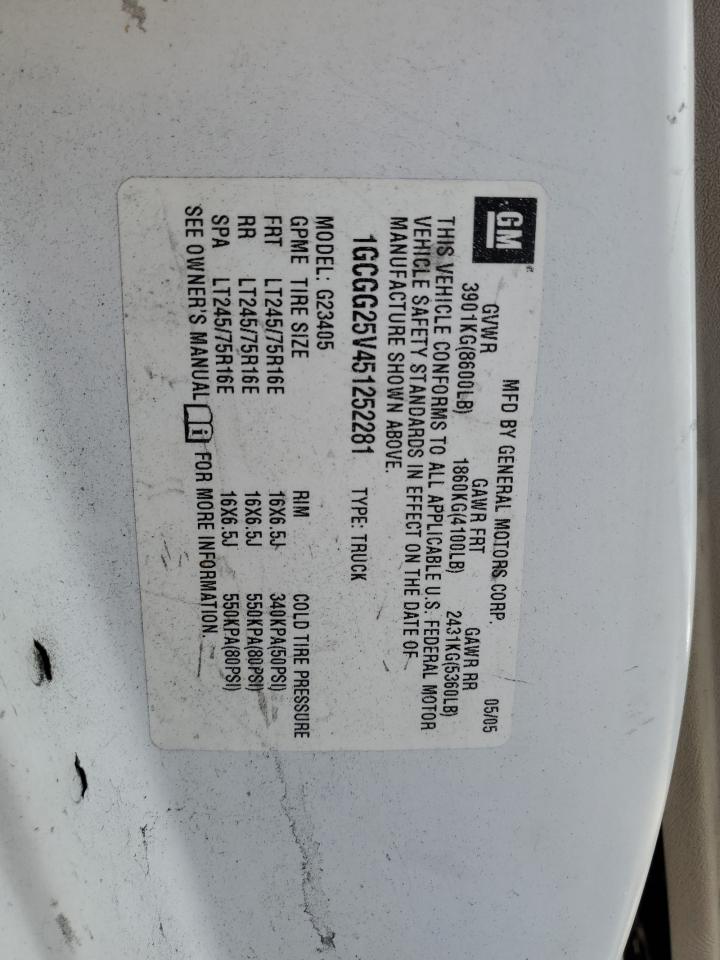 2005 Chevrolet Express G2500 VIN: 1GCGG25V451252281 Lot: 63248535