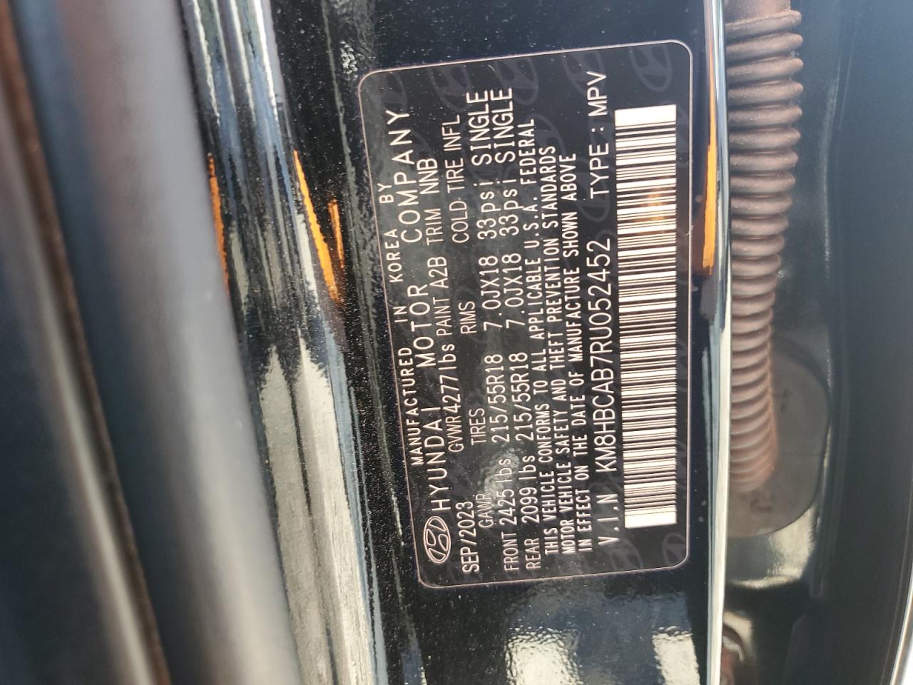 2024 Hyundai Kona Sel VIN: KM8HBCAB7RU052452 Lot: 63677005