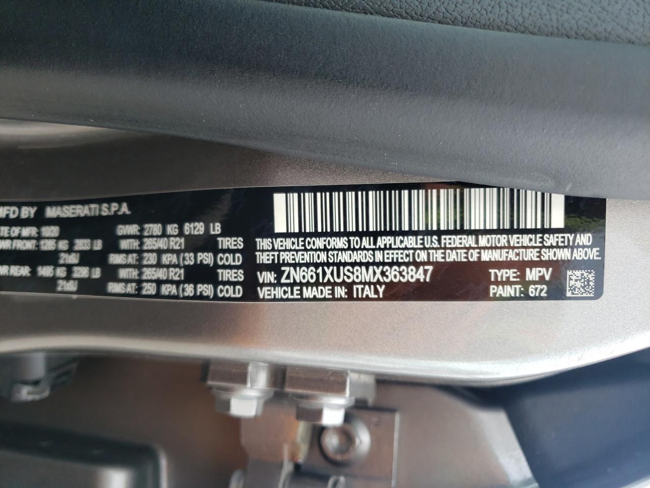 2021 Maserati Levante Sport VIN: ZN661XUS8MX363847 Lot: 64811705