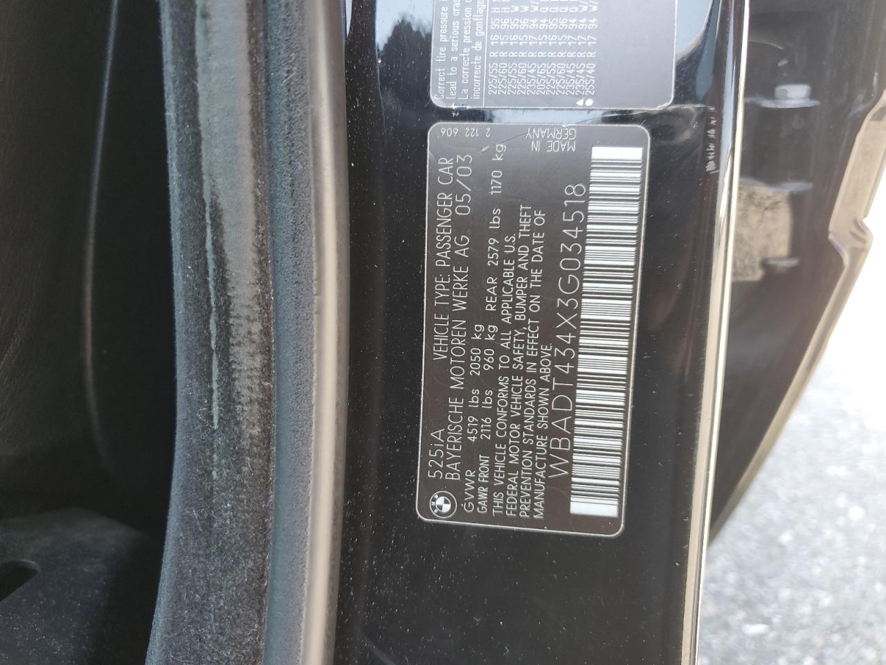 2003 BMW 525 I Automatic VIN: WBADT434X3G034518 Lot: 64594465