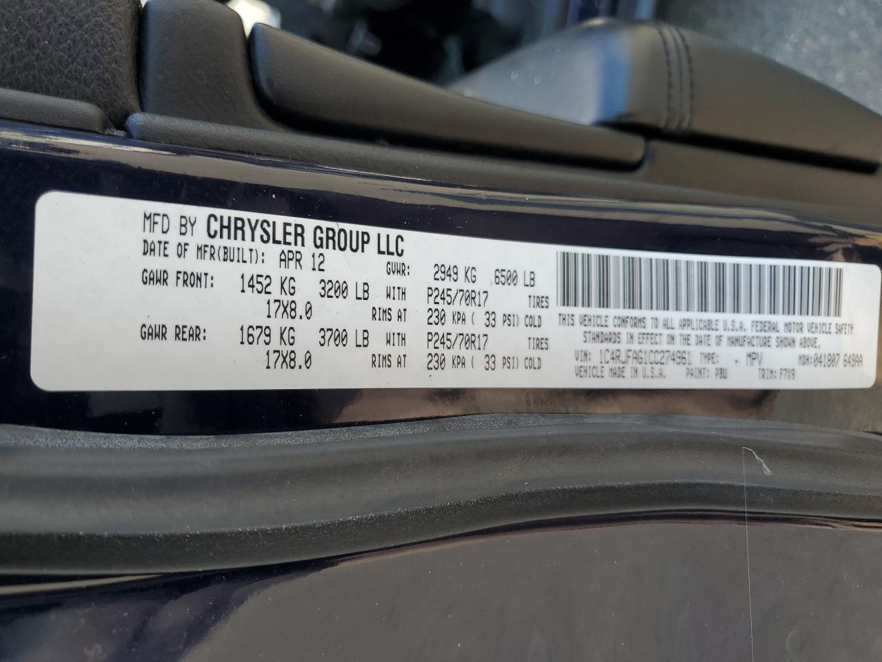 1C4RJFAG1CC274961 2012 Jeep Grand Cherokee Laredo